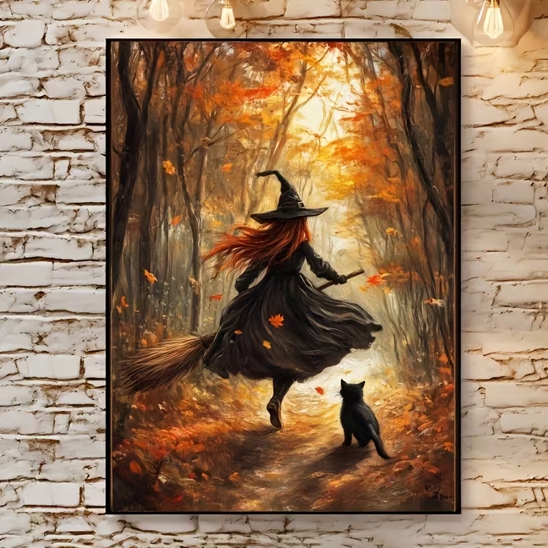 Home Decor Nepal - Retro Halloweenowa Jesienna Wiedźma na Miotle
