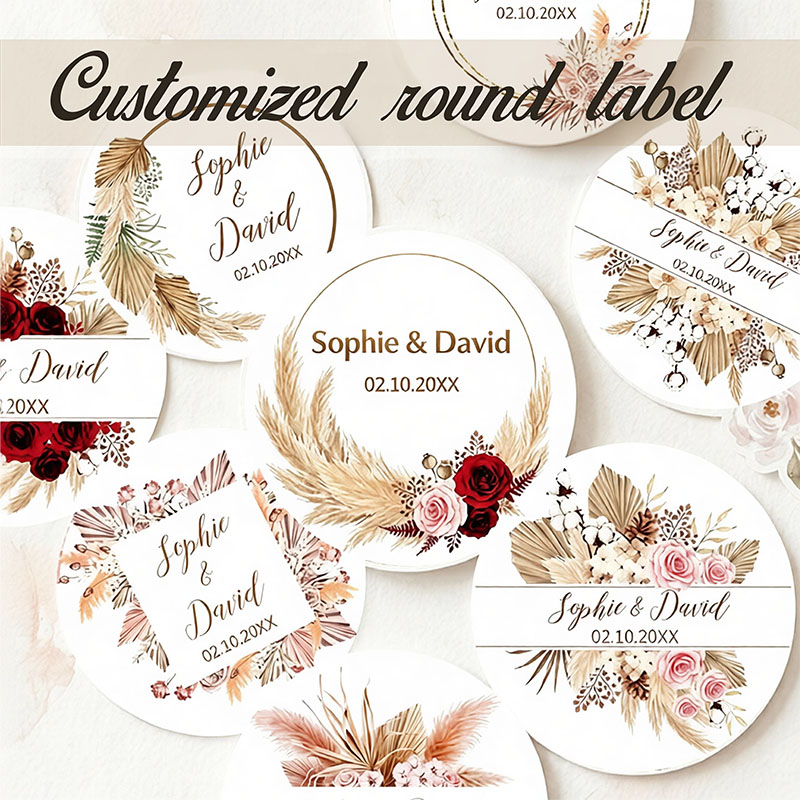 Pampas Grass Decor - Spersonalizowane naklejki ślubne w stylu boho