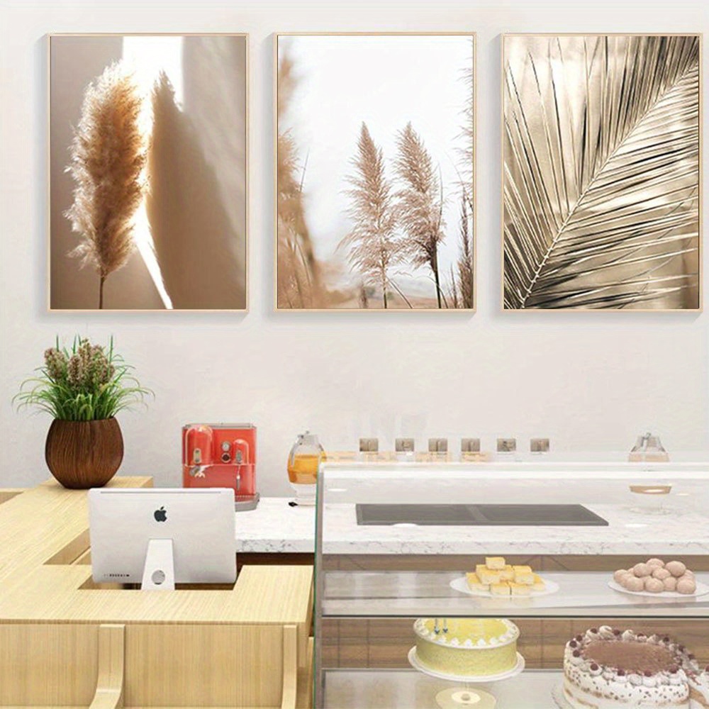 Pampas Grass Decor - Zestaw 3 płaskich plakatów 2D bez