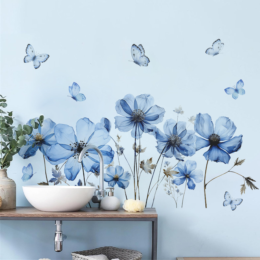 Home Decor Vinyl Flooring - Świeża naklejka ścienna z niebieskimi motylami