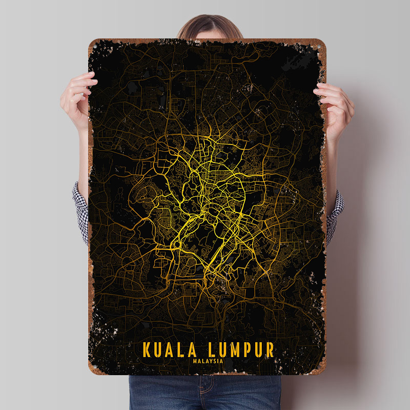 Home Decor Kuala Lumpur - Mapa Kuala Lumpur Golden City, plakat